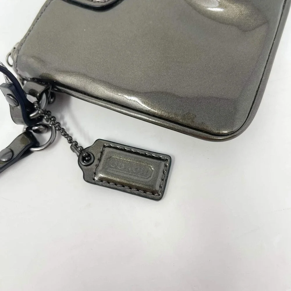 Coach Madison Patent Leather Wristlet Pewter Metallic Gray w/Hangtag Y2K